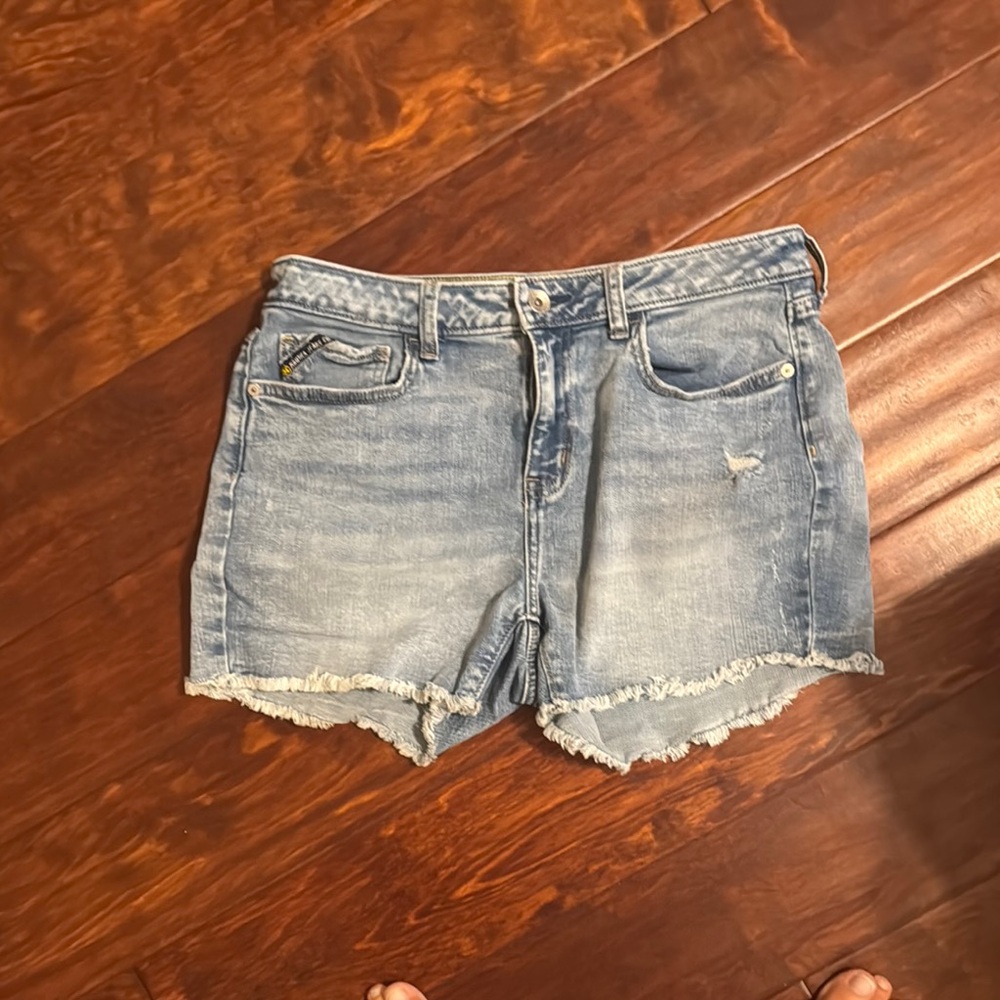 Blue Jean Shorts with Distressed Frayed Hem